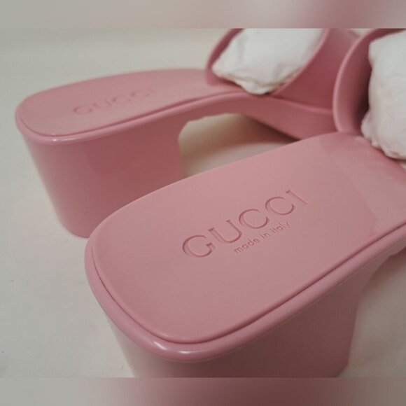 Gucci Women's Jelly Platform Sandals Slides Wild Rose Pink Rubber Size 36 / 6 US - Picture 6 of 16